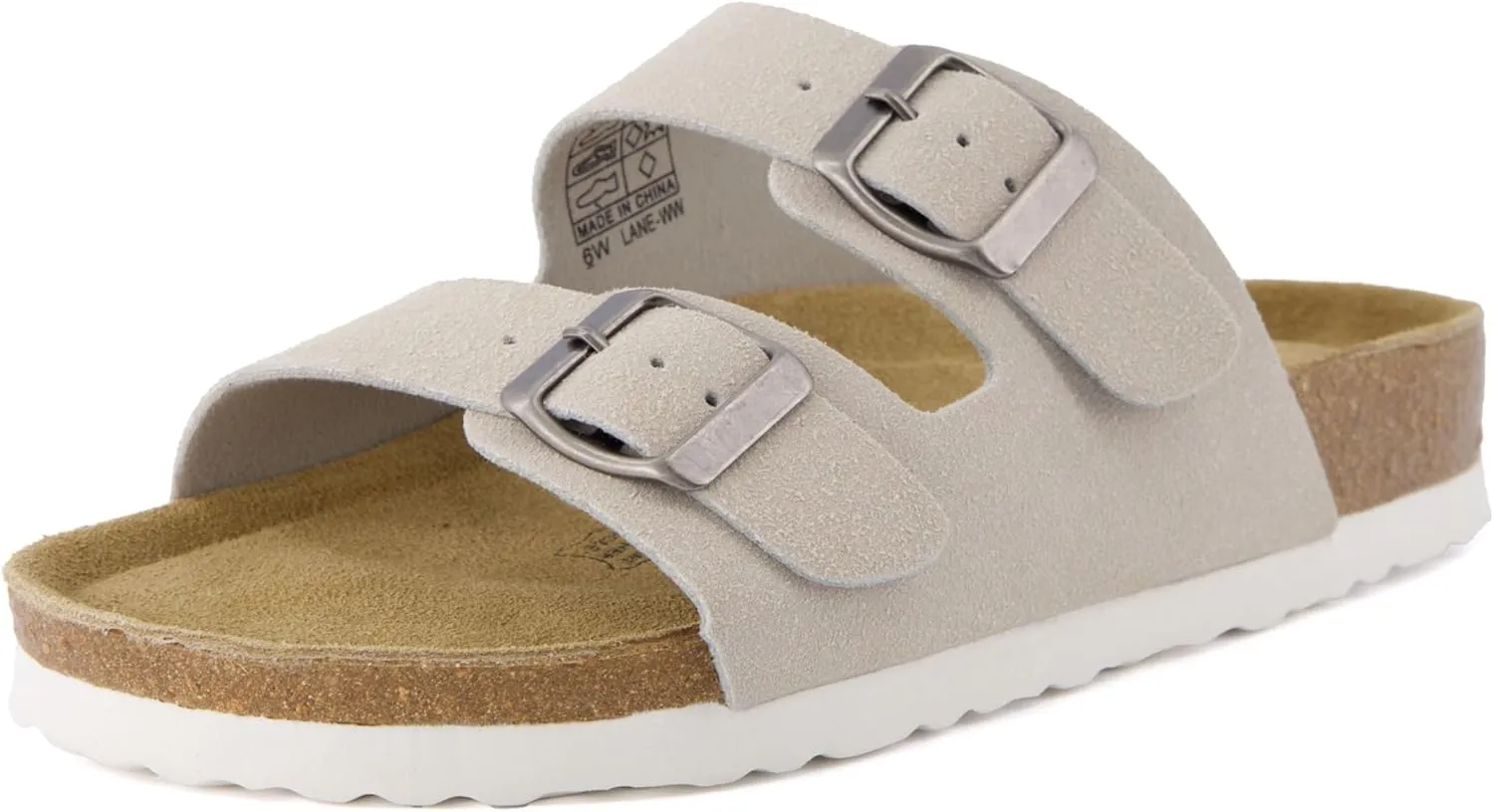 CUSHIONAIRE Lane Cork Footbed Sandals for Women – Comfortable Double Buckle Slip-On with Genuine Suede Footbed & Arch Support Slides for Women Footwear