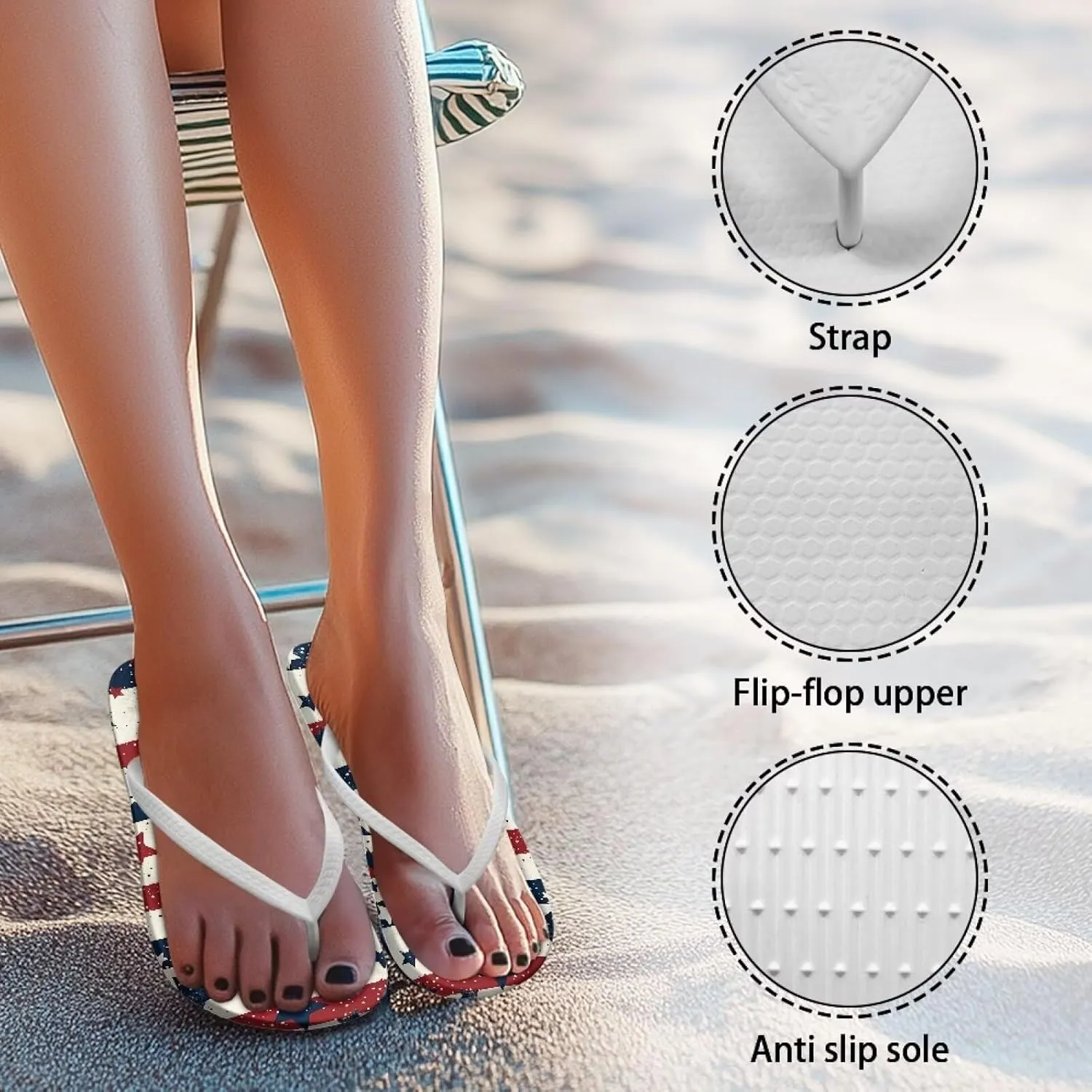 Customized Flip Flops for Women Comfortable Sandals Shower & Walking White Thong Sandals Size 35-40