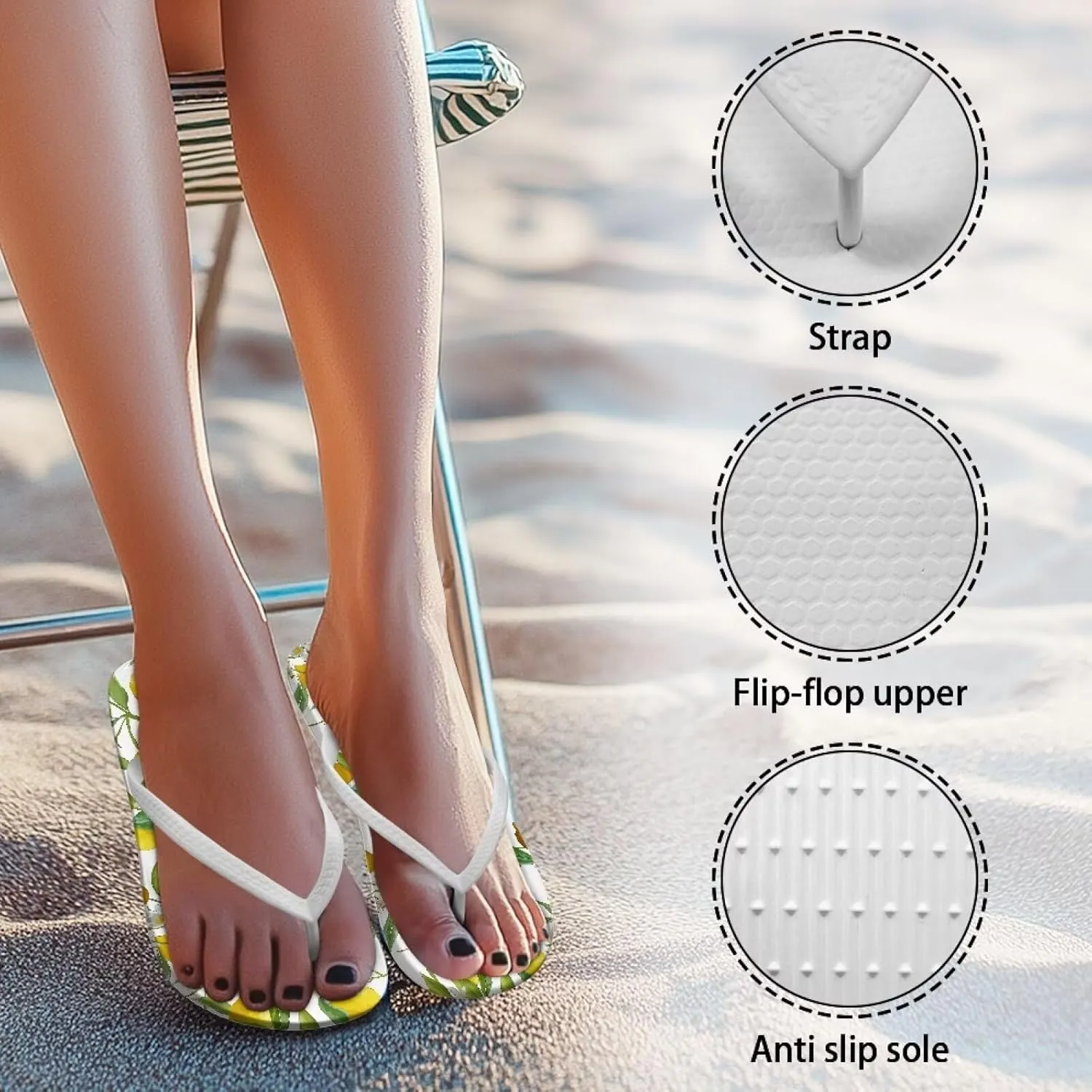 Customized Flip Flops for Women Comfortable Sandals Shower & Walking White Thong Sandals Size 35-40