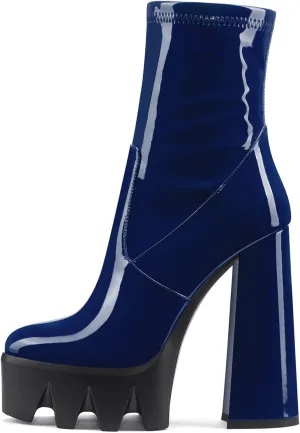 DearOnly Women Chunky Block High Heel Platform Pointed Toe Ankle Boots Short Bootie Zipper Slip-on Classic Wedding Party 5.5 Inches Heels Boots