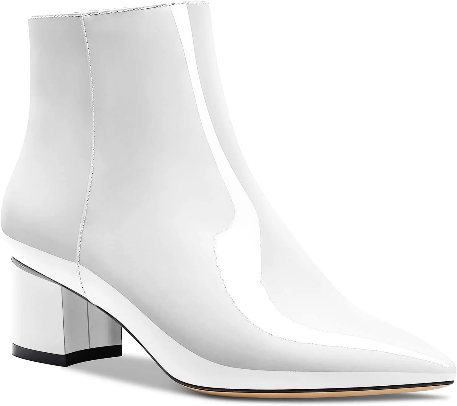 DearOnly Women Chunky Block Low Kitten Heel Pointed Toe Ankle Boots Short Bootie Zipper Slip-on Classic Office Shoes 2.0 Inches Heels