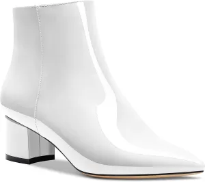 DearOnly Women Chunky Block Low Kitten Heel Pointed Toe Ankle Boots Short Bootie Zipper Slip-on Classic Office Shoes 2.0 Inches Heels
