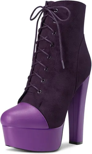 DearOnly Women Chunky Block Platform High Heel Round Toe Ankle Boots Short Bootie Zipper Party Cute Boots