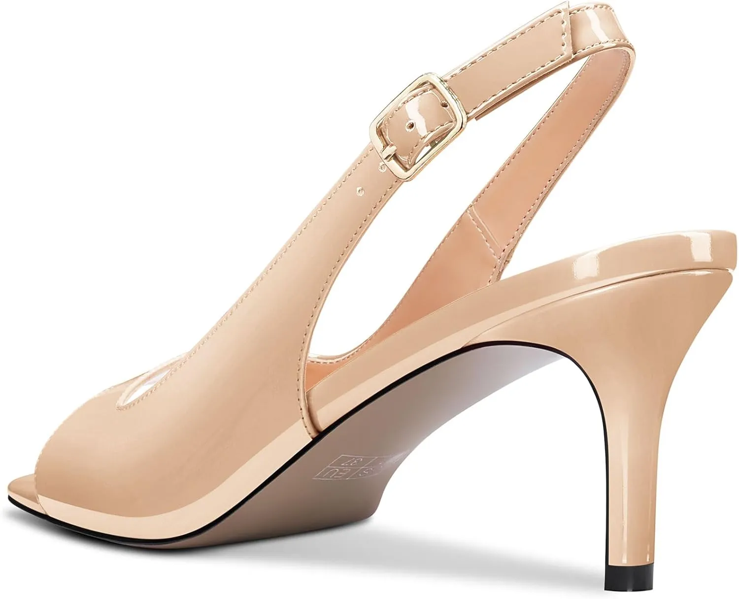 DearOnly Womens Mid Heel Open Square Toe Slingback Sandals Basic Classic Buckle Casual Prom Summer Shoes 2.6 Inches Heels