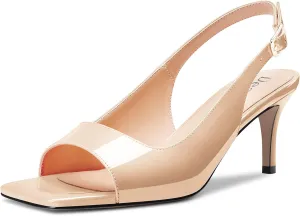DearOnly Womens Mid Heel Open Square Toe Slingback Sandals Basic Classic Buckle Casual Prom Summer Shoes 2.6 Inches Heels