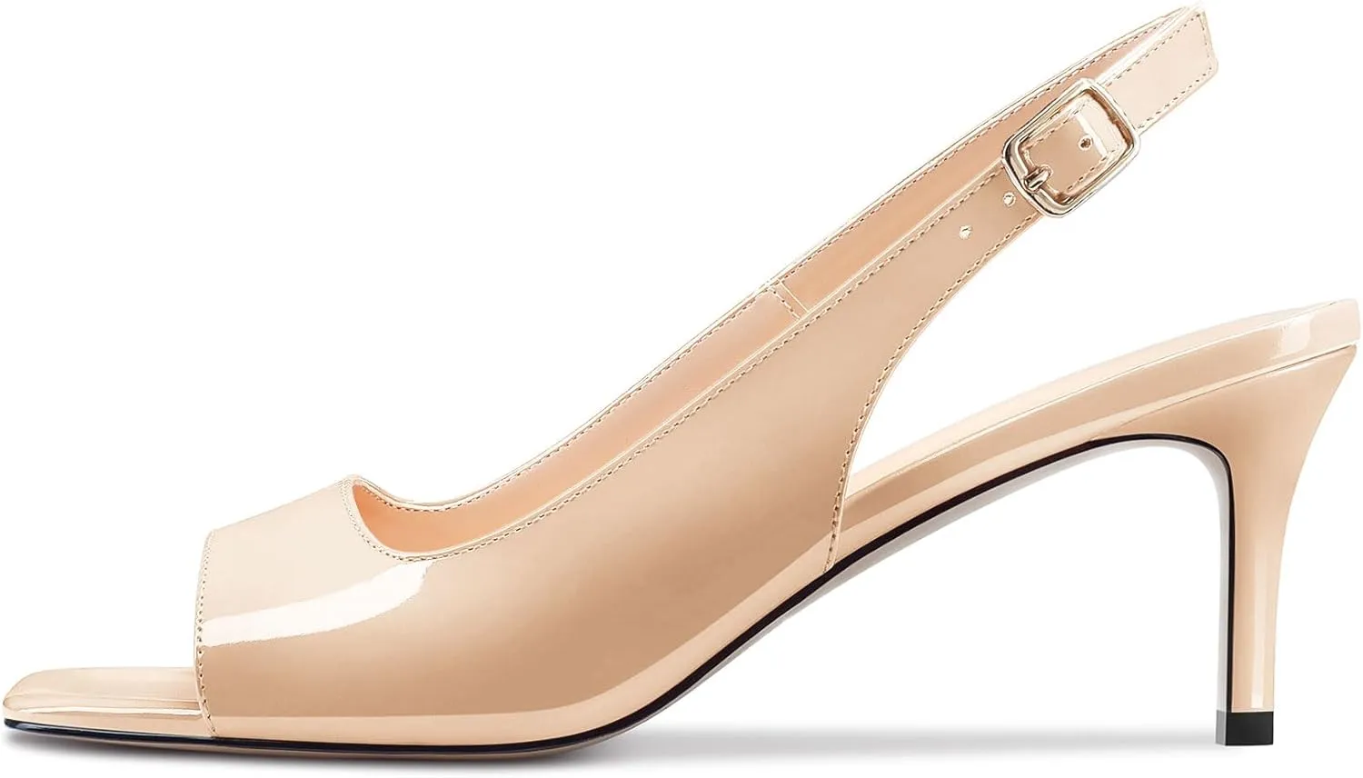 DearOnly Womens Mid Heel Open Square Toe Slingback Sandals Basic Classic Buckle Casual Prom Summer Shoes 2.6 Inches Heels
