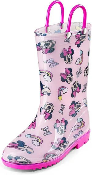 Disney Minnie Mouse Girls' Waterproof PVC Rain Boots with Easy-On Handles – Toddler & Little Kid Sizes