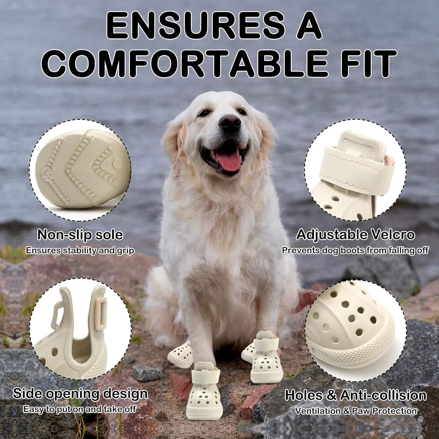Dog Shoes for Hot Pavement,Non-Slip Waterproof Breathable Easy to Clean Put On and Take Off Dog Boots,Paw Protector for Hot Summer Roads Winter Snow (Beige, Size 5:(2.56"x1.97")(L*W))