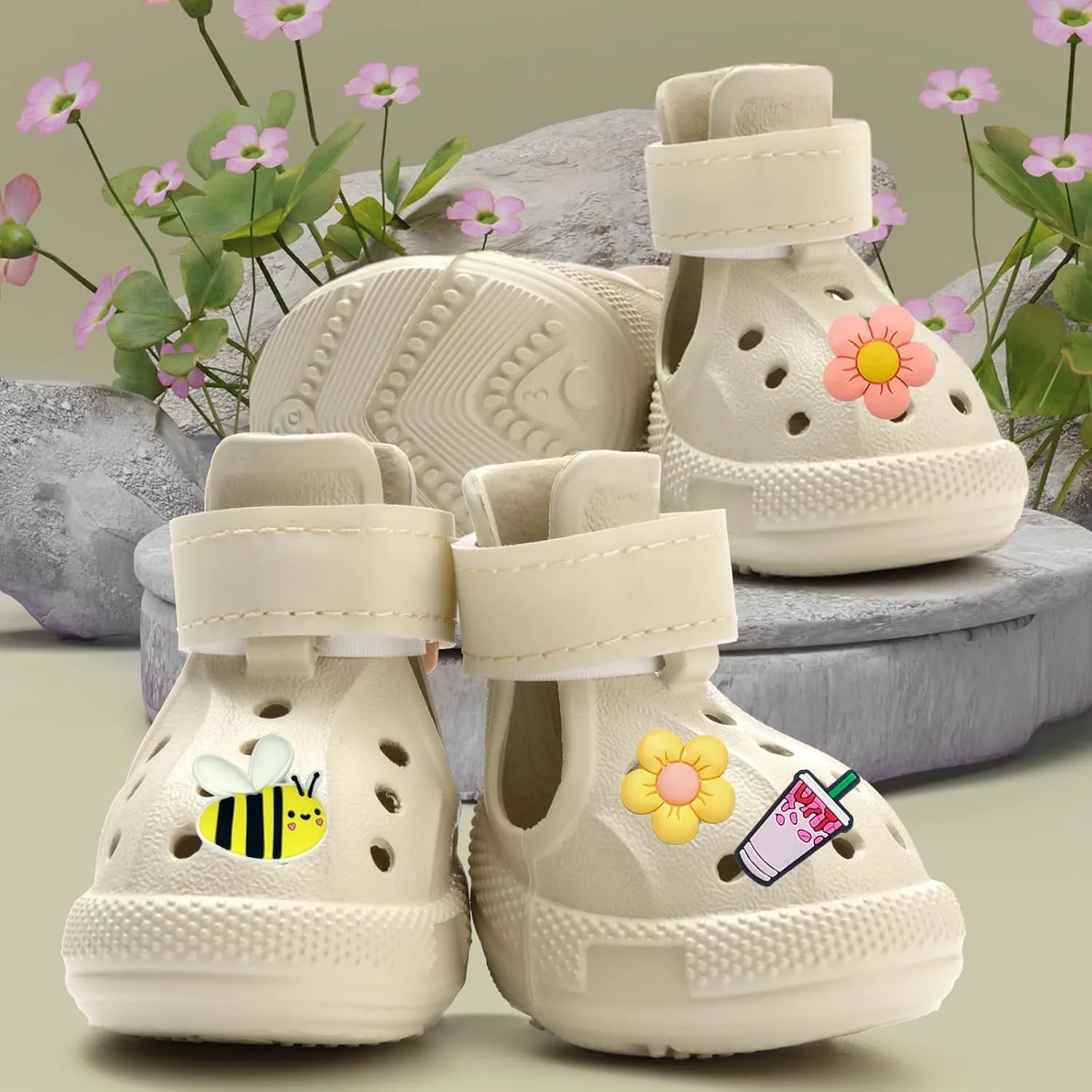 Dog Shoes for Hot Pavement,Non-Slip Waterproof Breathable Easy to Clean Put On and Take Off Dog Boots,Paw Protector for Hot Summer Roads Winter Snow (Beige, Size 5:(2.56"x1.97")(L*W))