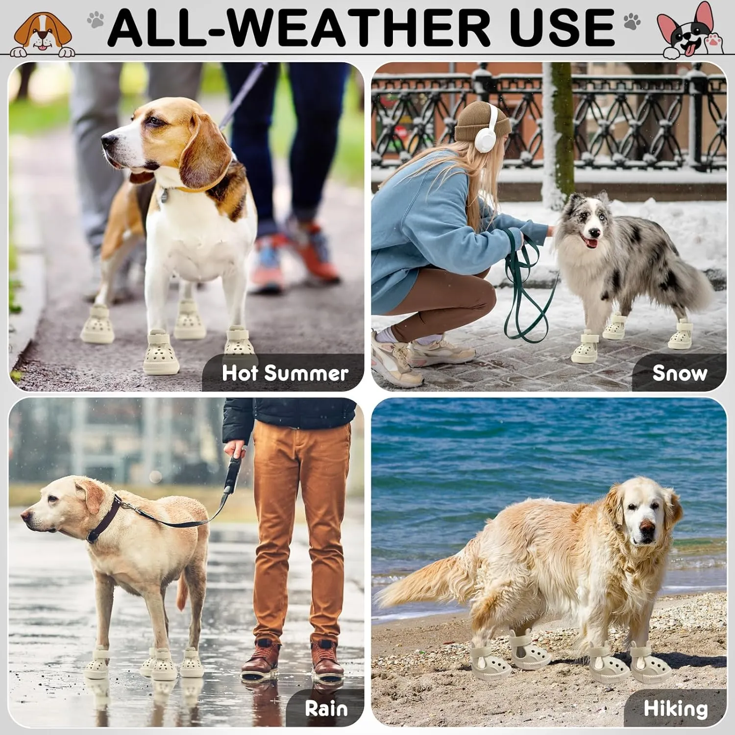 Dog Shoes for Hot Pavement,Non-Slip Waterproof Breathable Easy to Clean Put On and Take Off Dog Boots,Paw Protector for Hot Summer Roads Winter Snow (Beige, Size 5:(2.56"x1.97")(L*W))