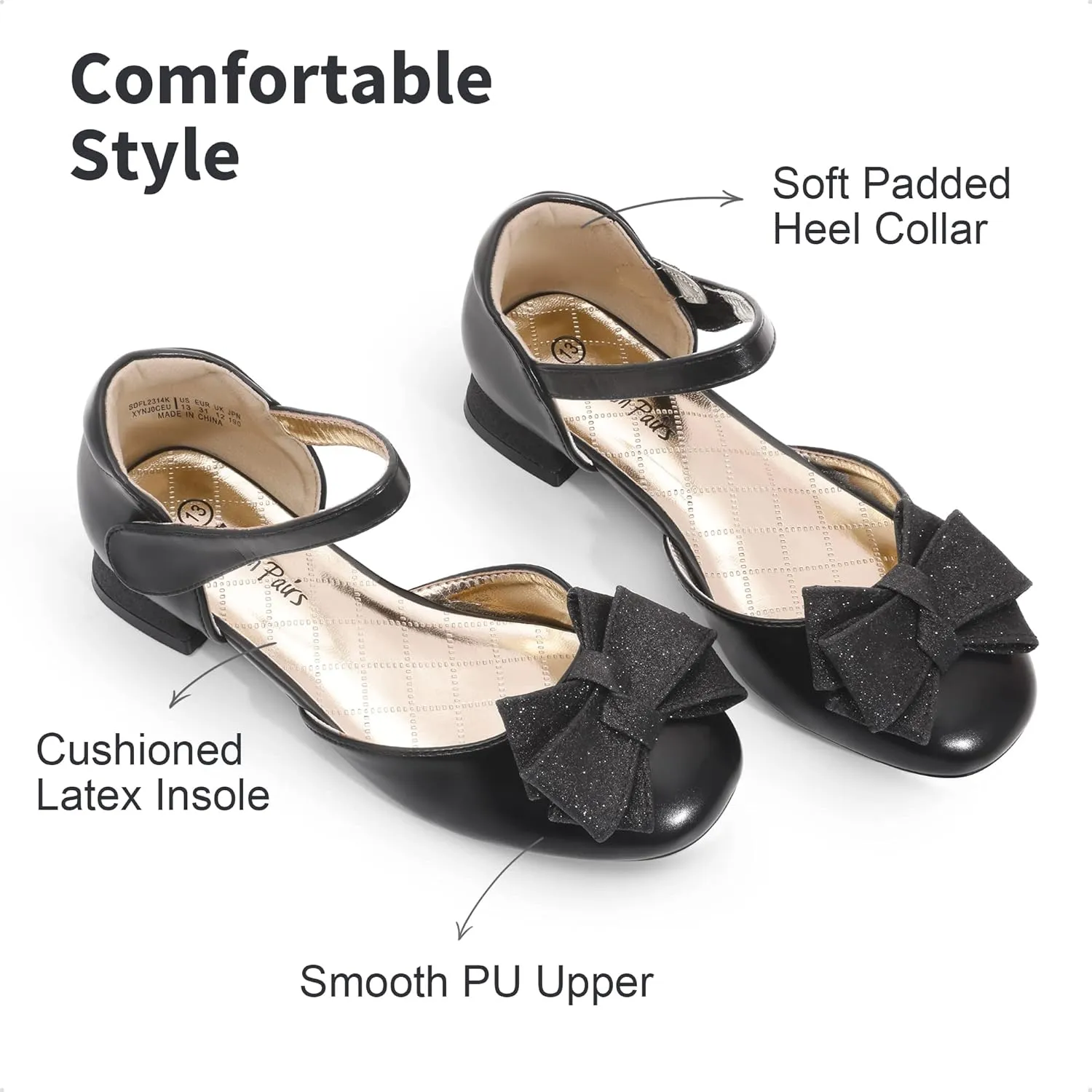 DREAM PAIRS Girls Dress Shoes Closed Toe Low Heels Ankle Strap Bow Ballet Wedding Party Sandals Princess Flower Shoes