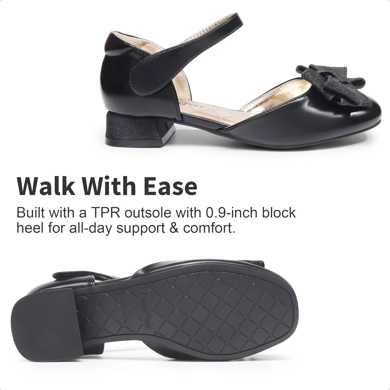 DREAM PAIRS Girls Dress Shoes Closed Toe Low Heels Ankle Strap Bow Ballet Wedding Party Sandals Princess Flower Shoes