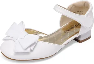 DREAM PAIRS Girls Dress Shoes Closed Toe Low Heels Ankle Strap Bow Ballet Wedding Party Sandals Princess Flower Shoes