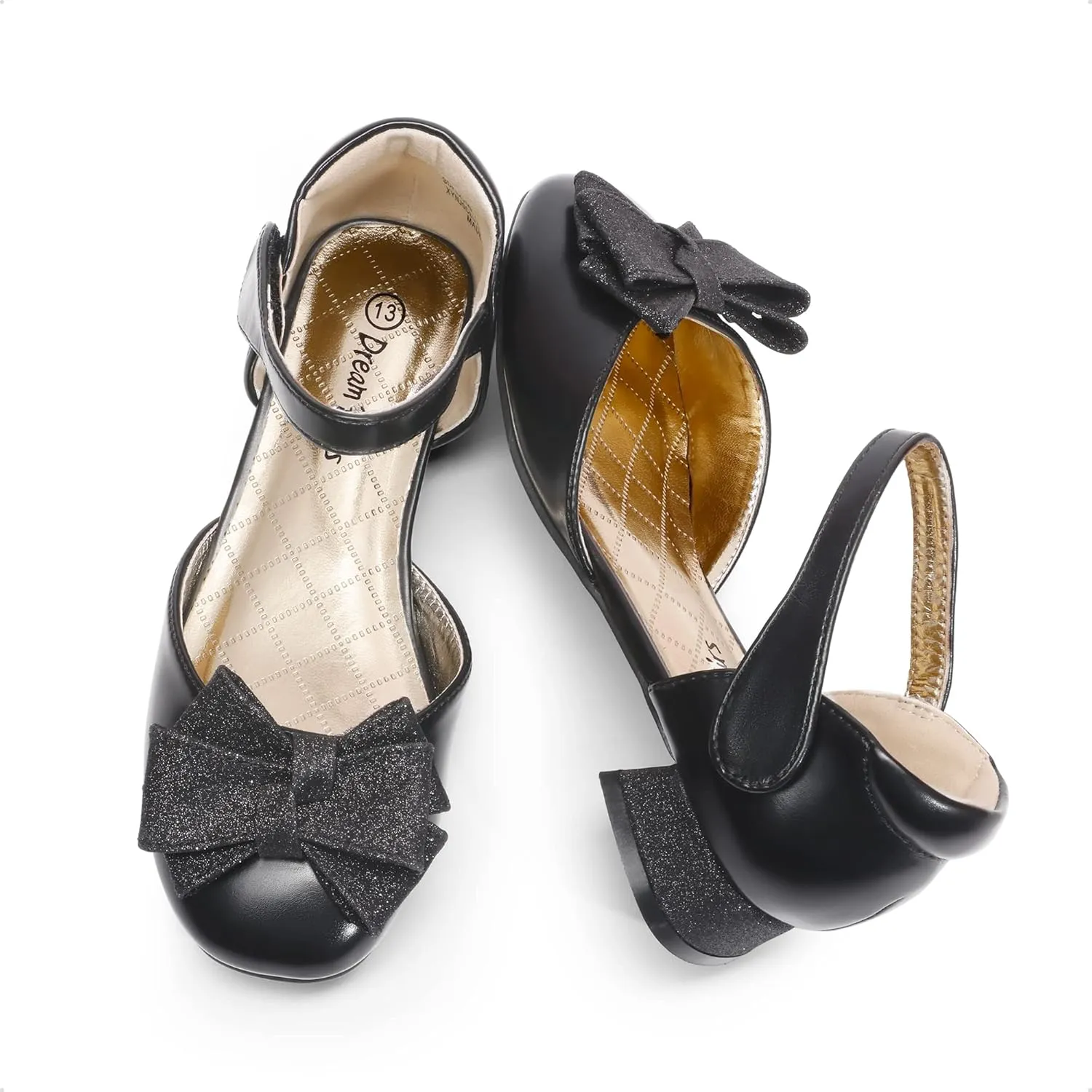 DREAM PAIRS Girls Dress Shoes Closed Toe Low Heels Ankle Strap Bow Ballet Wedding Party Sandals Princess Flower Shoes