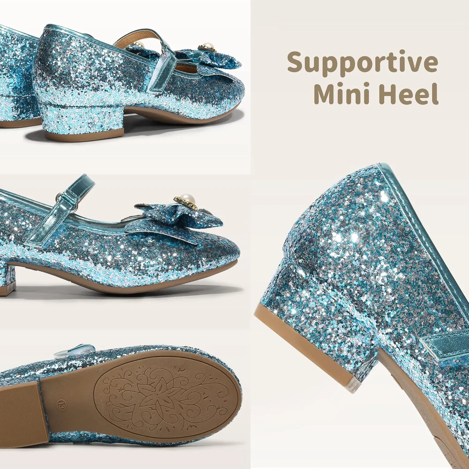 DREAM PAIRS Girls Dress Shoes Princess Shoes for Toddler Little Girl Mary Jane Low Heels Glitter Flower Party Wedding Footwear