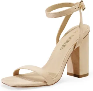 DREAM PAIRS Women's Chunky High Heels Sandals, Ankle Strap Open Square Toe Block Heels Cute Sparkly Heels for Wedding Party
