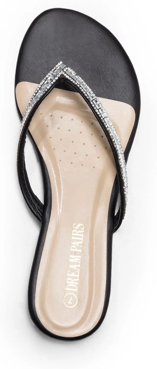 DREAM PAIRS Women's Fashion Rhinestones Design Slides Sandals