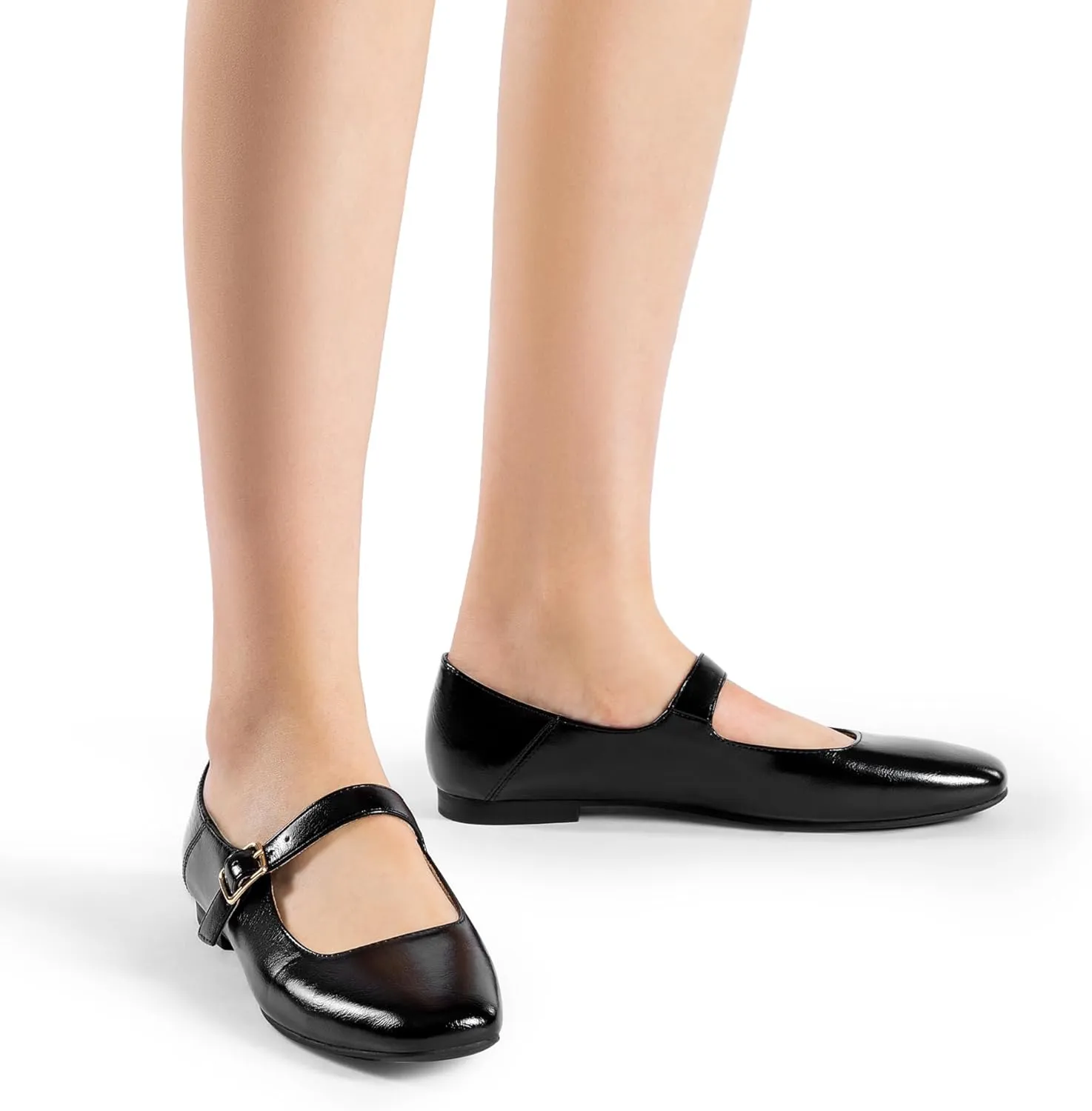 DREAM PAIRS Women's Flats Square Toe Mary Jane Flats Comfortable Casual Slip On Dress Shoes Ballet Flats with Buckle Strap Casual Work Office Mary Jane Shoes