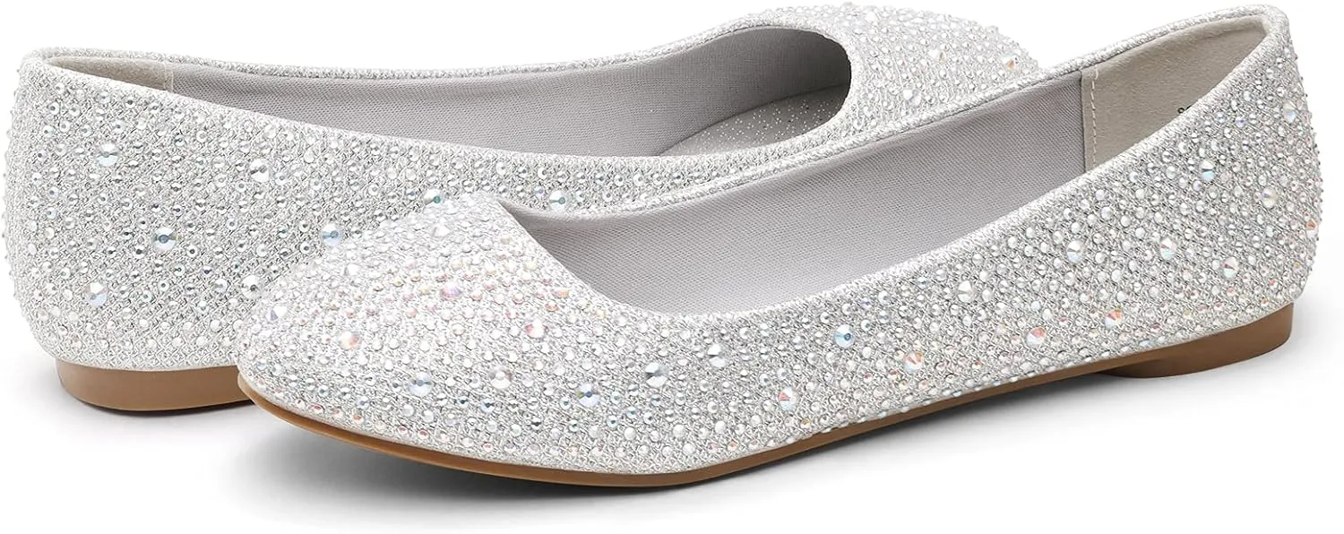DREAM PAIRS Women's Sole-Shine Rhinestone Ballet Flats Shoes