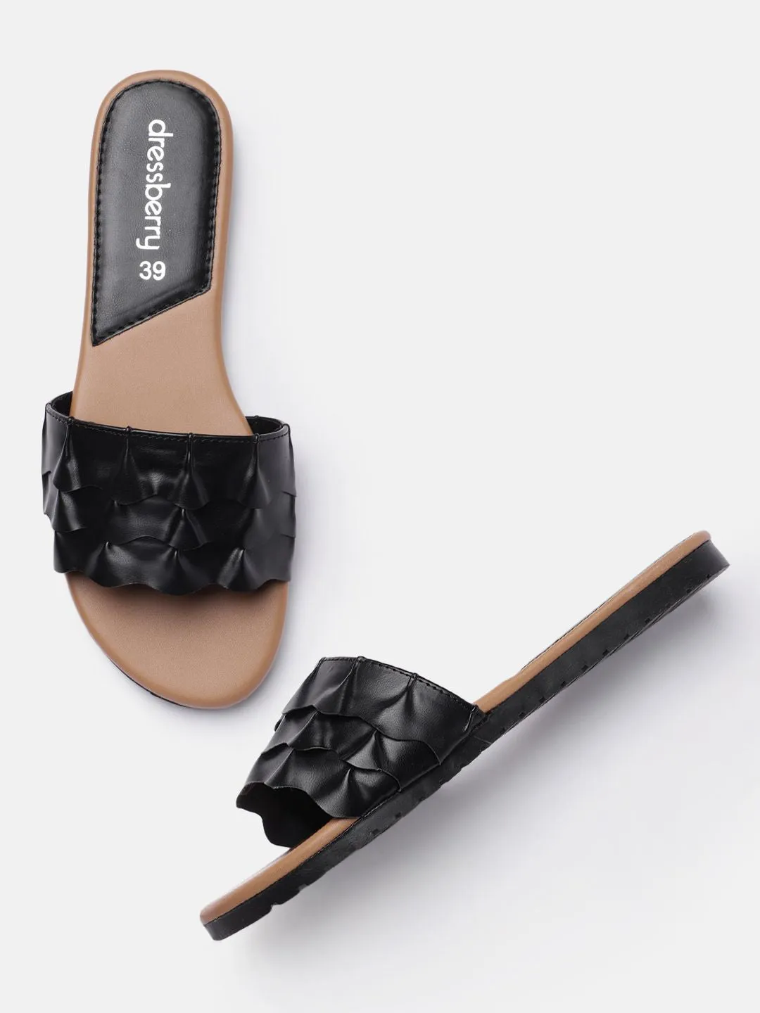 DressBerry Women Black Textured Open Toe Flats