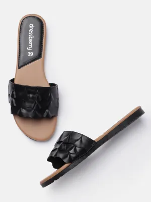 DressBerry Women Black Textured Open Toe Flats