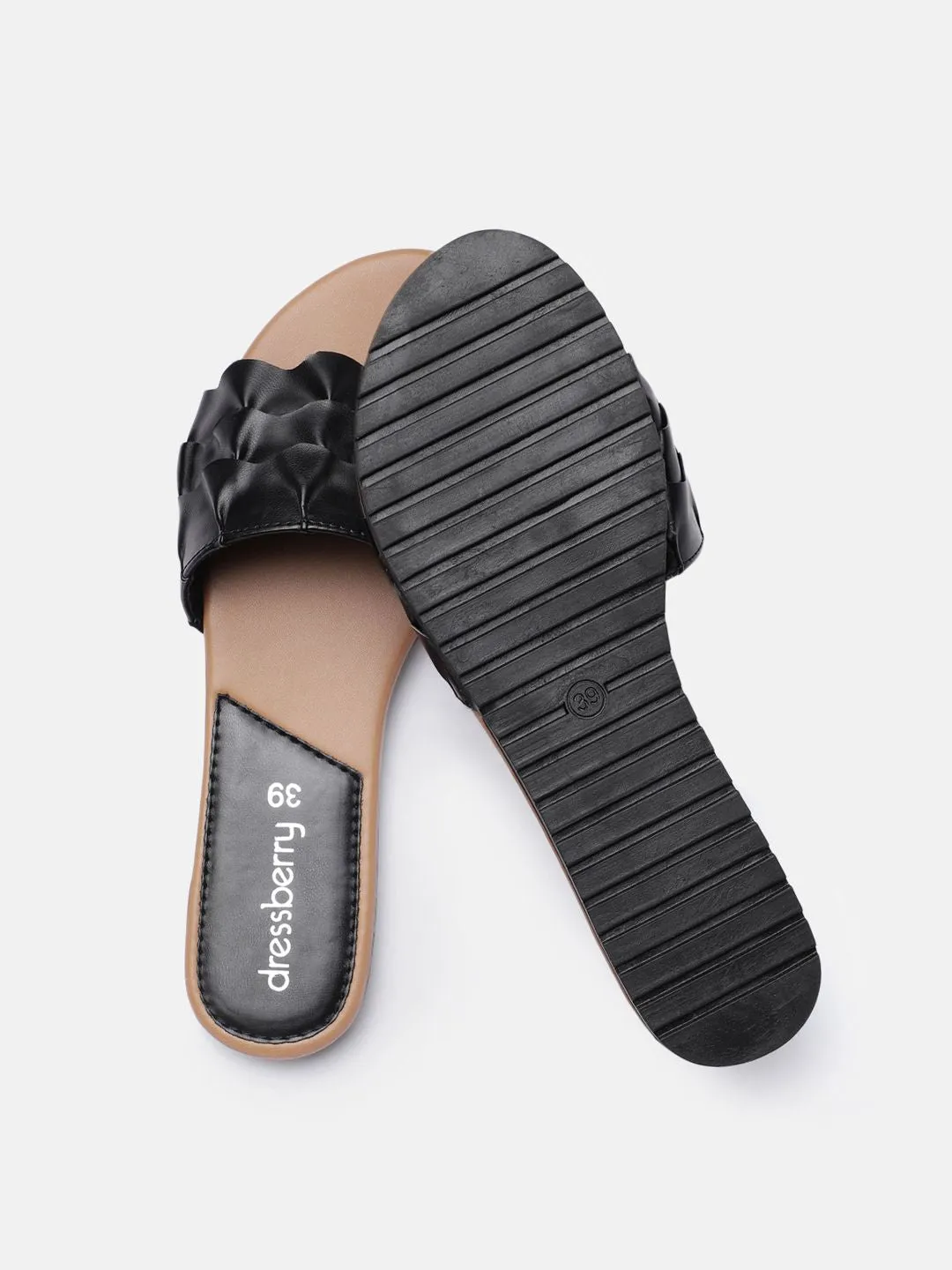 DressBerry Women Black Textured Open Toe Flats