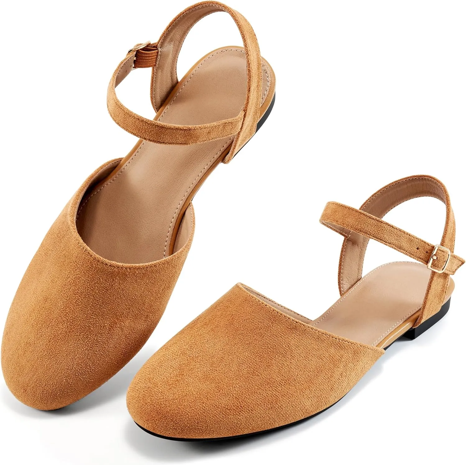 Ecetana Womens Flats Sandals Dressy Summer Comfortable Casual Fashion Round Toe Slingback Shoes with Buckle Ankle Strap