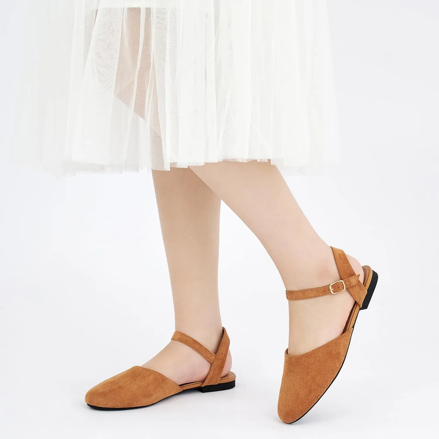 Ecetana Womens Flats Sandals Dressy Summer Comfortable Casual Fashion Round Toe Slingback Shoes with Buckle Ankle Strap