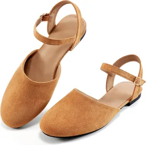 Ecetana Womens Flats Sandals Dressy Summer Comfortable Casual Fashion Round Toe Slingback Shoes with Buckle Ankle Strap
