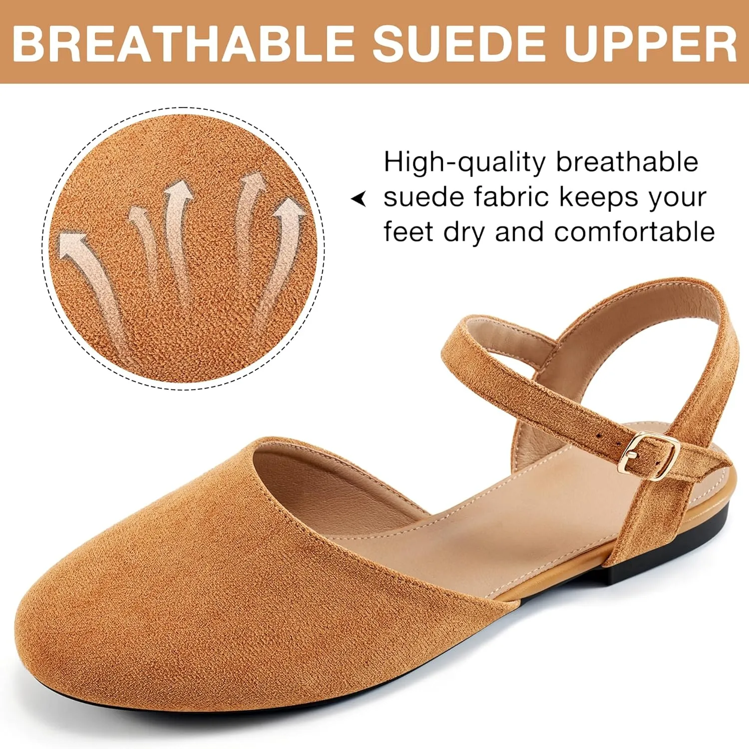 Ecetana Womens Flats Sandals Dressy Summer Comfortable Casual Fashion Round Toe Slingback Shoes with Buckle Ankle Strap
