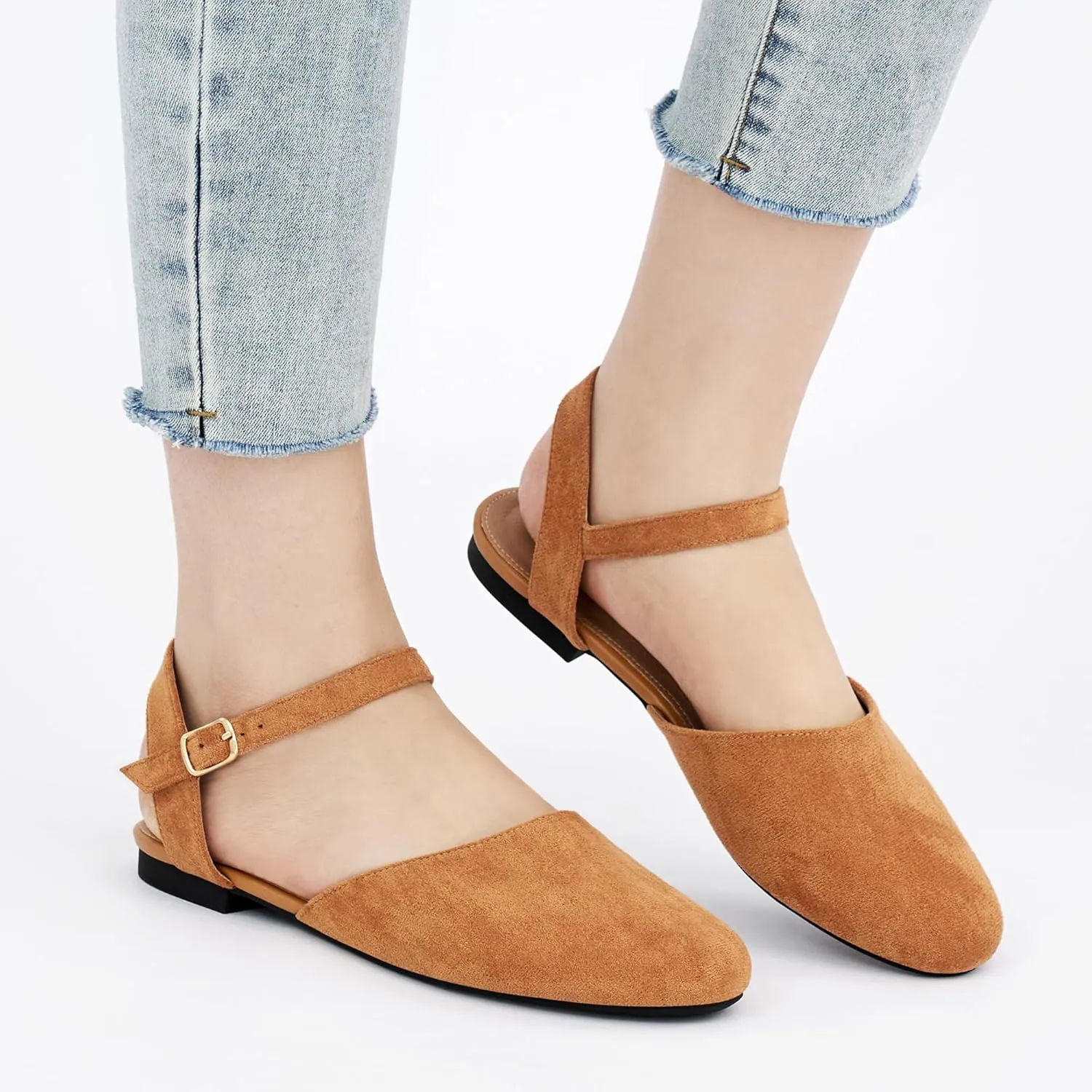 Ecetana Womens Flats Sandals Dressy Summer Comfortable Casual Fashion Round Toe Slingback Shoes with Buckle Ankle Strap