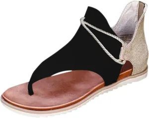 Eduavar Sandals for Women Casual Summer, Flat Sandals for Women Summer Open Toe Flip Flops Sandals Zip Up Suede Sandals