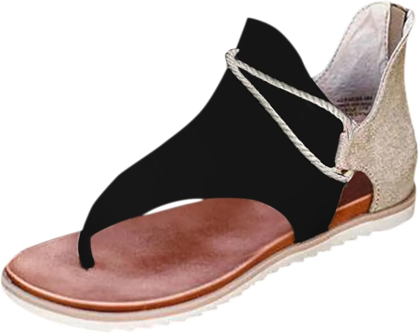 Eduavar Sandals for Women Casual Summer, Flat Sandals for Women Summer Open Toe Flip Flops Sandals Zip Up Suede Sandals