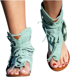 Eduavar Sandals Women Comfortable, Orthopedic Sandals for Women Bohemian Gladiator Fringe Flat Clip Toe Ankle Boots