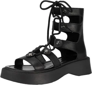 EFTCAL Women's Lace Up Thick Sole High Top Roman Sandals,Open Toe Cutout Breathable Comfortable Flat Casual Fashion Leather Sexy Gladiator Sandal