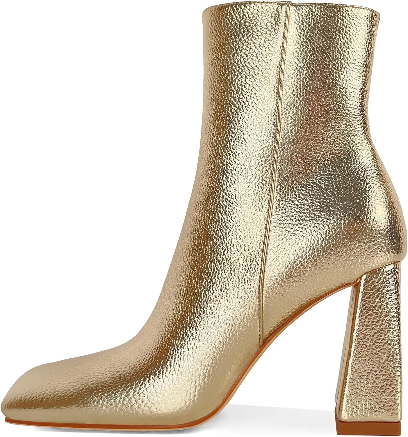 Eldof Square Toe Ankle Boots for Women Block Heel Chunky Gogo Boots High Heeled Short Booties Side Zipper 3 Inches