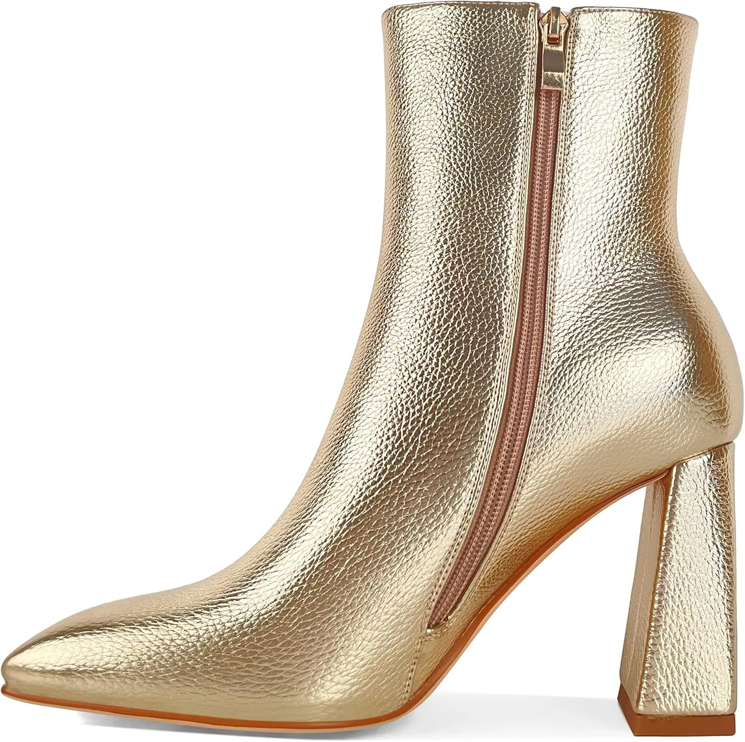 Eldof Square Toe Ankle Boots for Women Block Heel Chunky Gogo Boots High Heeled Short Booties Side Zipper 3 Inches