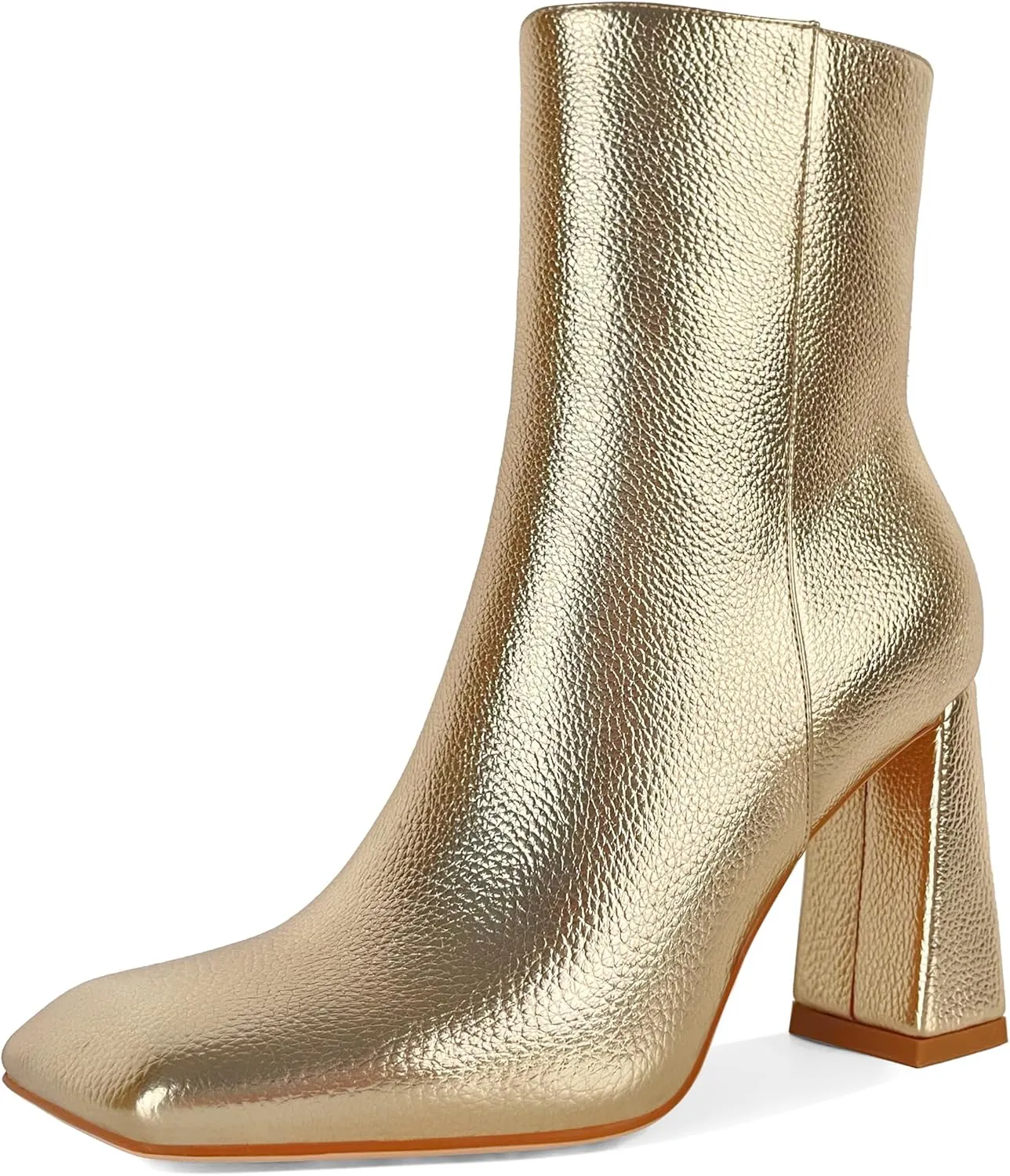 Eldof Square Toe Ankle Boots for Women Block Heel Chunky Gogo Boots High Heeled Short Booties Side Zipper 3 Inches