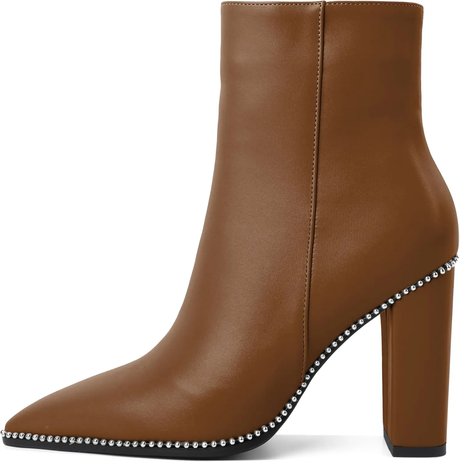 Eldof Womens Pointed Toe Beaded Chunky Ankle Boots Side Zipper 3.5 Inches