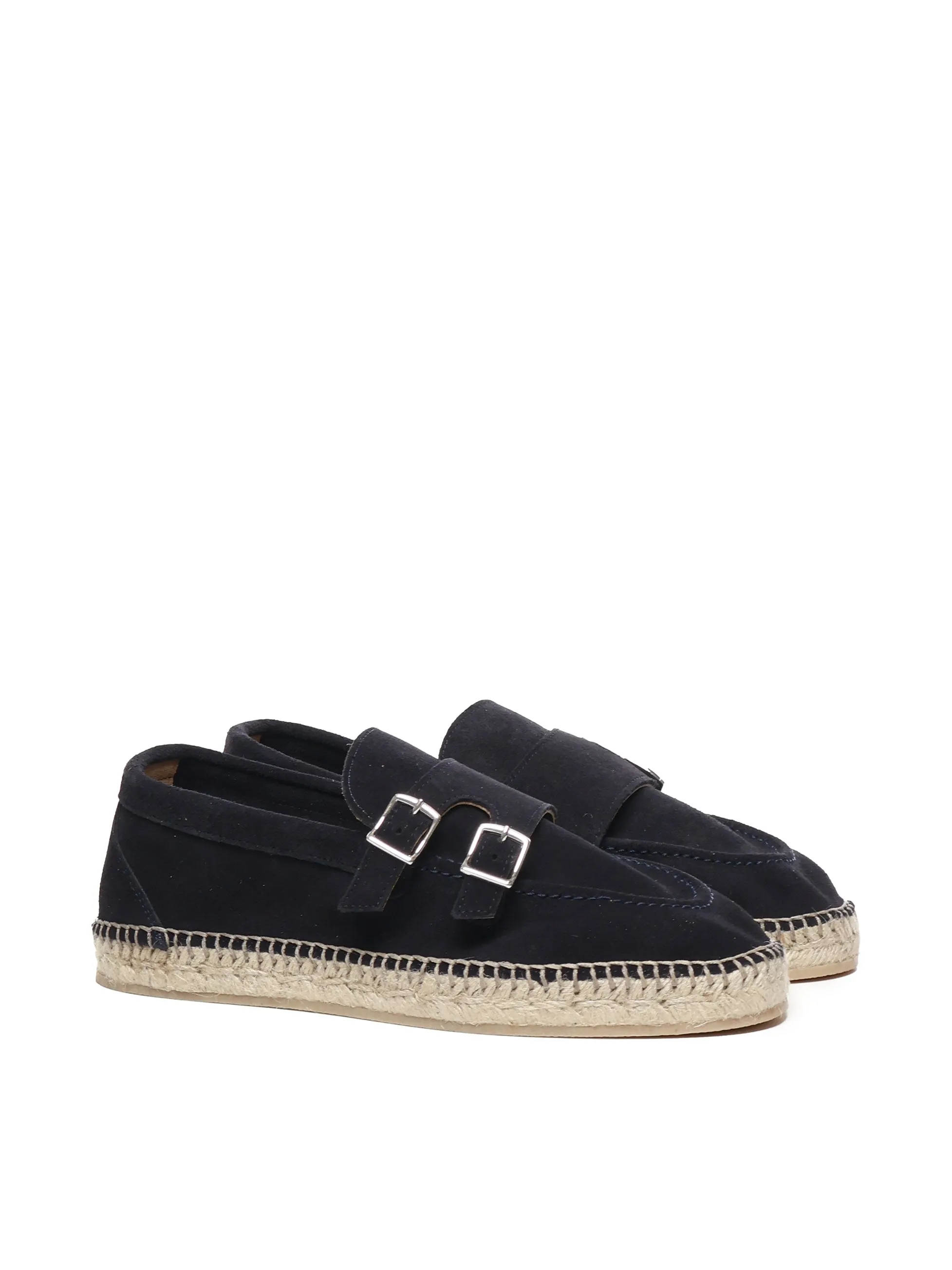 Eleventy Blue Leather Espadrilles med spännen
