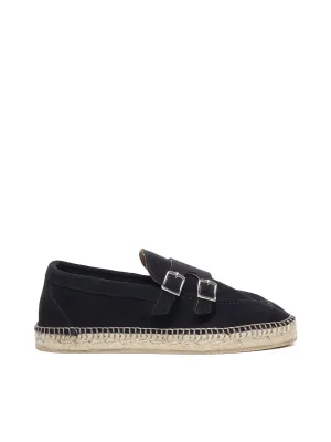 Eleventy Blue Leather Espadrilles med spännen