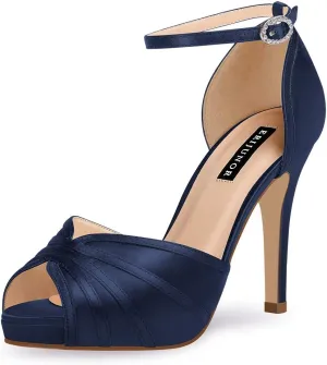 ERIJUNOR Women's High Heel Sandals Lace Satin Ankle Strap Evening Party Prom Wedding Shoes