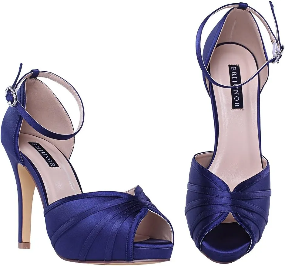 ERIJUNOR Women's High Heel Sandals Lace Satin Ankle Strap Evening Party Prom Wedding Shoes