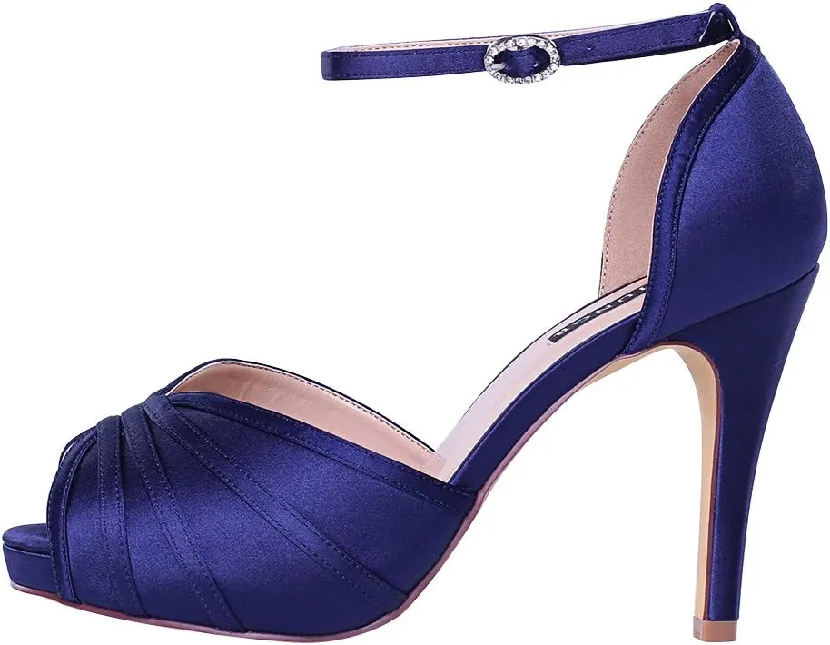 ERIJUNOR Women's High Heel Sandals Lace Satin Ankle Strap Evening Party Prom Wedding Shoes