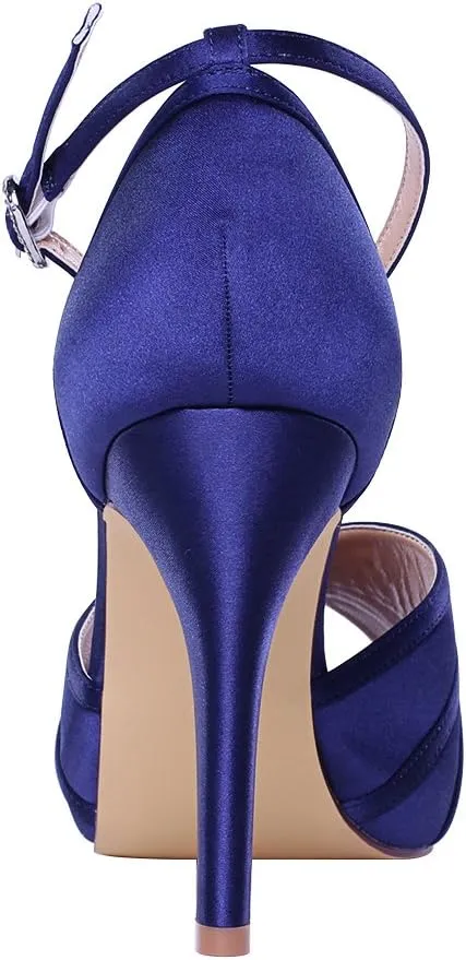 ERIJUNOR Women's High Heel Sandals Lace Satin Ankle Strap Evening Party Prom Wedding Shoes