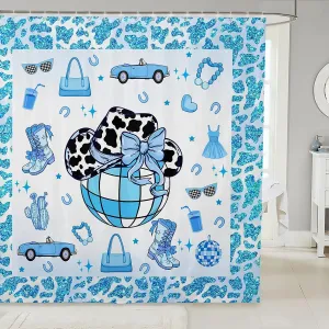 Erosebridal Cowboy Bathroom Curtain,Cowgirl Boots Hats Shower Curtain 72" W x 78" L,Southwestern Bathroom Accessories,Blue Hippie Cow Pattern Fabric Shower Curtains