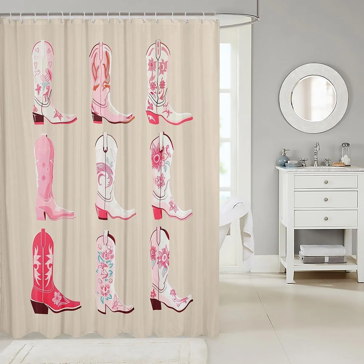 Erosebridal Cowgirl Shower Curtain 72" W x 84" L,Western Cowboy Boots Bathroom Curtain,Wild West Cowgirl Bathroom Accessories,Farmhouse Fabric Shower Curtains