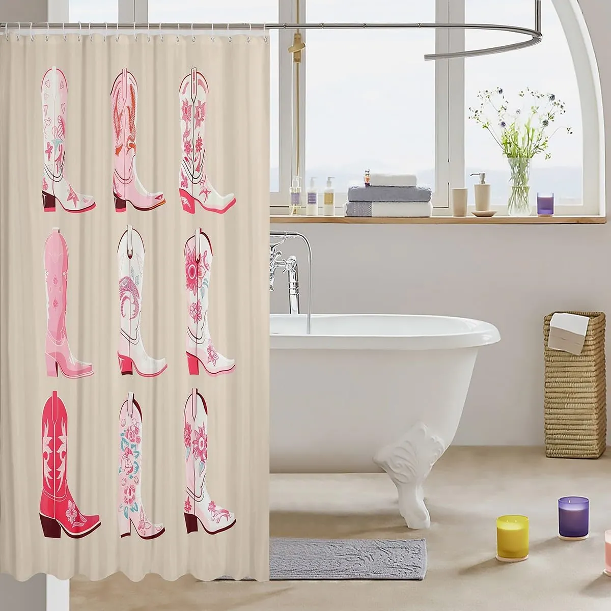 Erosebridal Cowgirl Shower Curtain 72" W x 84" L,Western Cowboy Boots Bathroom Curtain,Wild West Cowgirl Bathroom Accessories,Farmhouse Fabric Shower Curtains