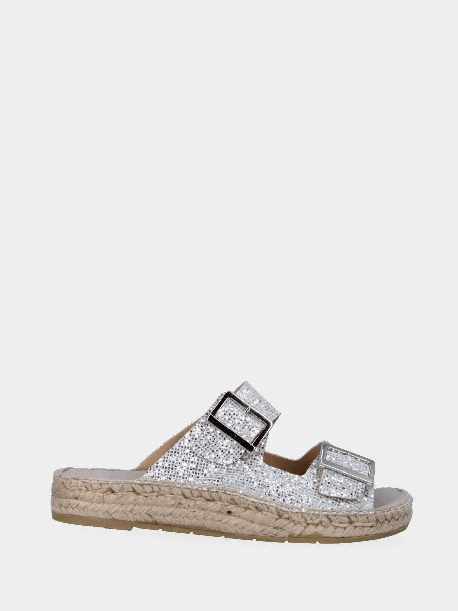 Espadrillas argento in glitter a fasce con fibbie