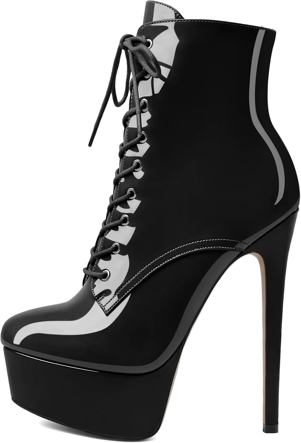 Esvowido Women's Ankle Booties Lace Up Boots Platform High Heel Round Toe Stilettos Short Boots with Side Zipper Sexy Ankle Boots